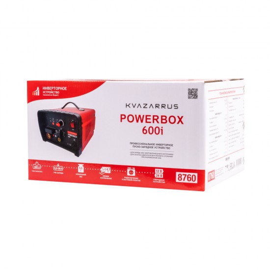 Инверторное пуско-зарядное устройство KVAZARRUS PowerBox 600i, таймер, цветная коробка